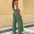thumbnail image 5 of Women's Linen Cotton Blend Loose Straight Leg Pants for Women with Pockets, Mid Elastic Waist Drawstring, Casual Wide Leg Flowy Trousers for Spring Summer, Lightweight Comfy, 5 of 7
