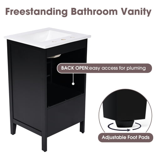 HICOMILA 20" Bathroom Vanity with Sink Combo, Soild Wood Vanity Cabinet with Soft Closing Door, Storage Rack, Drawer, Black