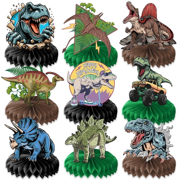 9PCS Dinosaur Honeycomb Centerpieces Themed Birthday Party Decorations Dino Centerpiece Table Decoration Party Favors Decor Supplies Gifts for Boys Girls Men Women
