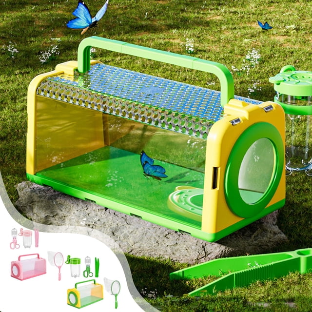 Jiaeri Ensemble de Cage d'Exploration Extérieure pour Insectes avec Boîte d'Observation, Trousse de Capteur d'Insectes pour Enfants, Outils de Collecte de la Nature pour le Camping, Habitat d'Insectes Portable avec Trous d'Aération pour l'Apprentissage des Sciences