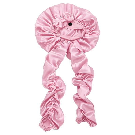 HOARBOEG Satin Sleep Bonnet with Bow Knot, Women's Chiffon Satin Sleeping Cap for Curly Hair, Long Braids & Dreadlocks, Soft Breathable Hair Wrap for Nighttime, Pink, One Size