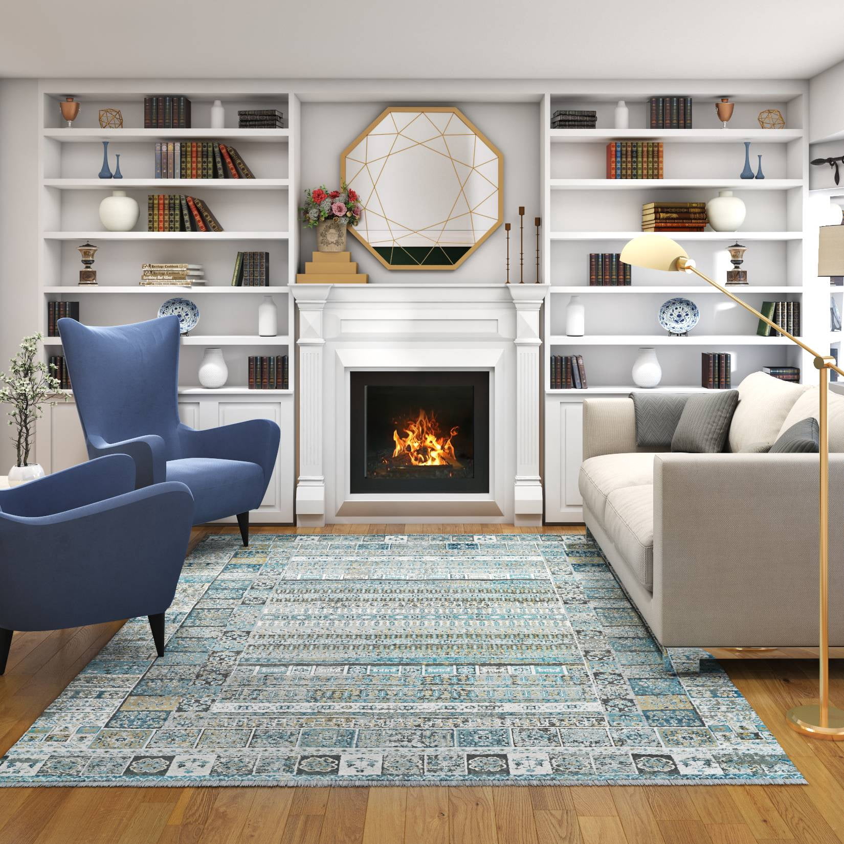 Couristan Siena Tessera 6'6" x 9'6" Blue-Gold-Steel Area Rug