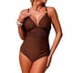 thumbnail image 1 of Mujeres Más Tamaño Trajes de Baño Sólido Cuello en V sin Mangas Bikini, Empuje-Up Acolchado Traje de Baño Romper con Cintura Encochada, 1 of 9