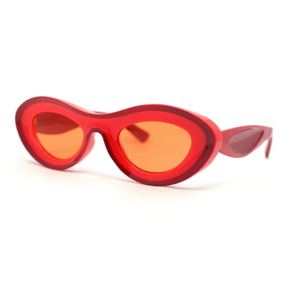 Womens Unique Retro Futurism Thick Plastic Cat Eye Concave Sunglasses All Red