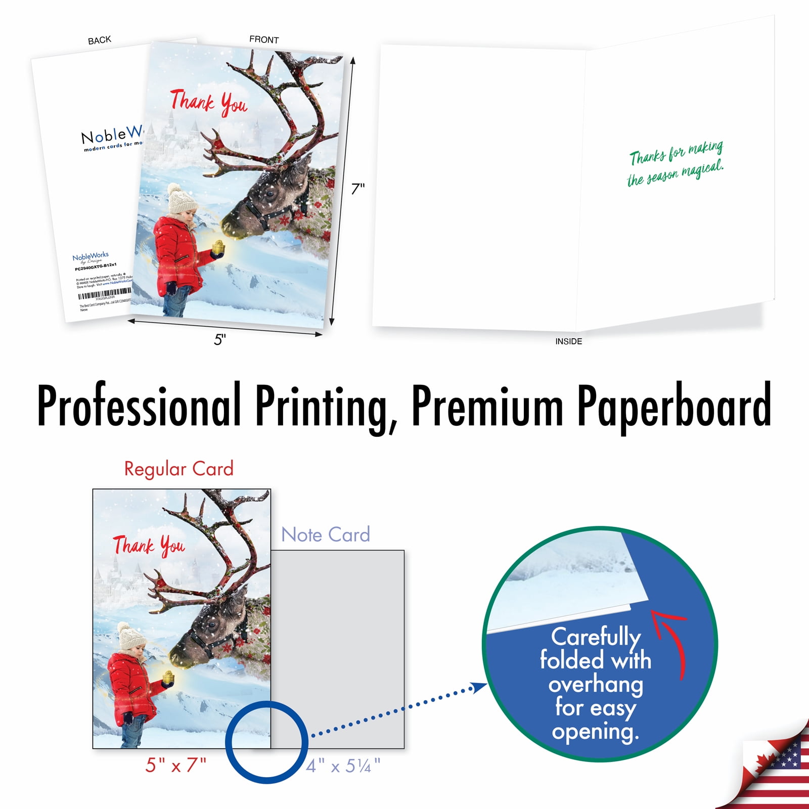 12 Christmas Thank You Greeting Cards (1 Design, 12 Cards) - Holiday Animals