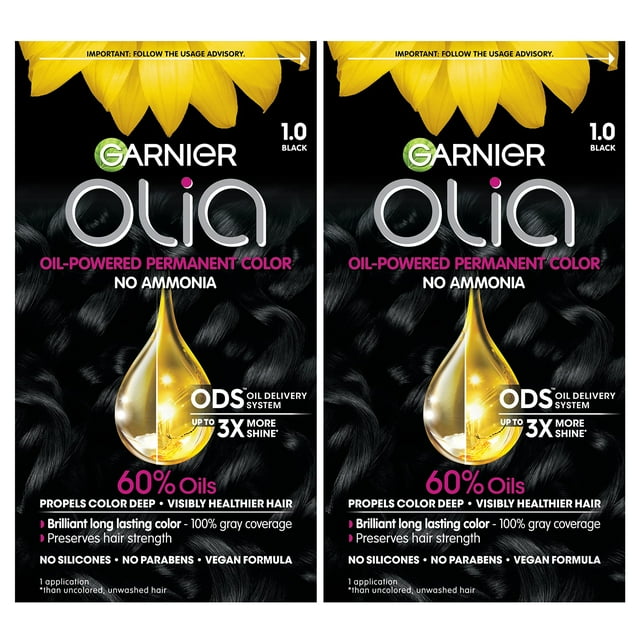 Tinte para el cabello Garnier Olia sin amoniaco 1.0 negro 2x60 ml