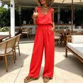 thumbnail image 5 of Gamviast Women's Jumpsuit V Neck Sleeveless Wide Leg Romper with Pockets Lightweight Loose Fit Casual Vacation Resort Travel Party Evening Outfits Red XL, 5 of 7