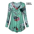 thumbnail image 1 of Camisa de manga larga con cuello en V superior para mujer Blusa con estampado floral informal, 3XL, Verde claro Sweethay AP000933-30, 1 of 7