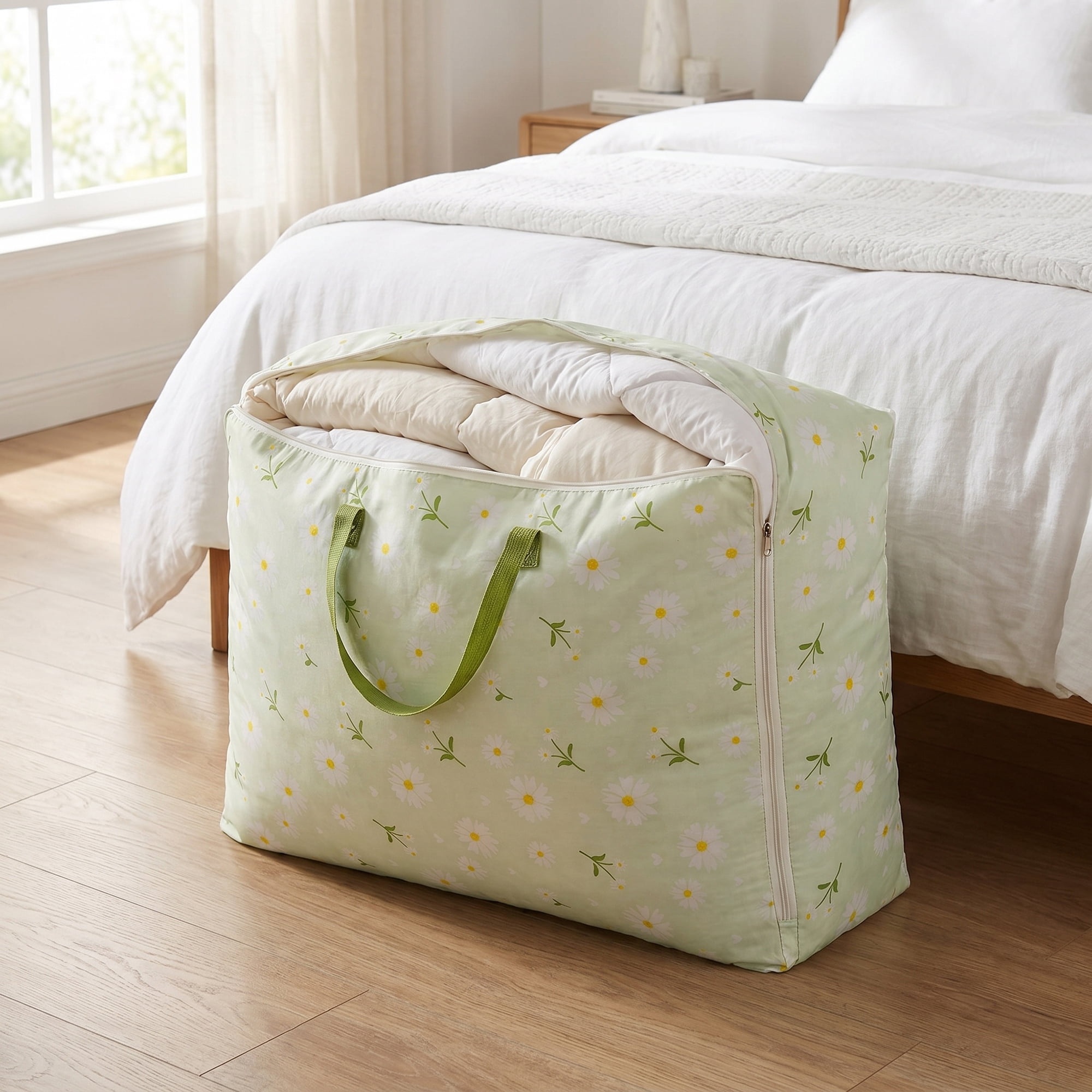 Unique Bargains Dustproof Floral Zipper Large Moving Bag Green 33.5" x 11.8" x 23.6"