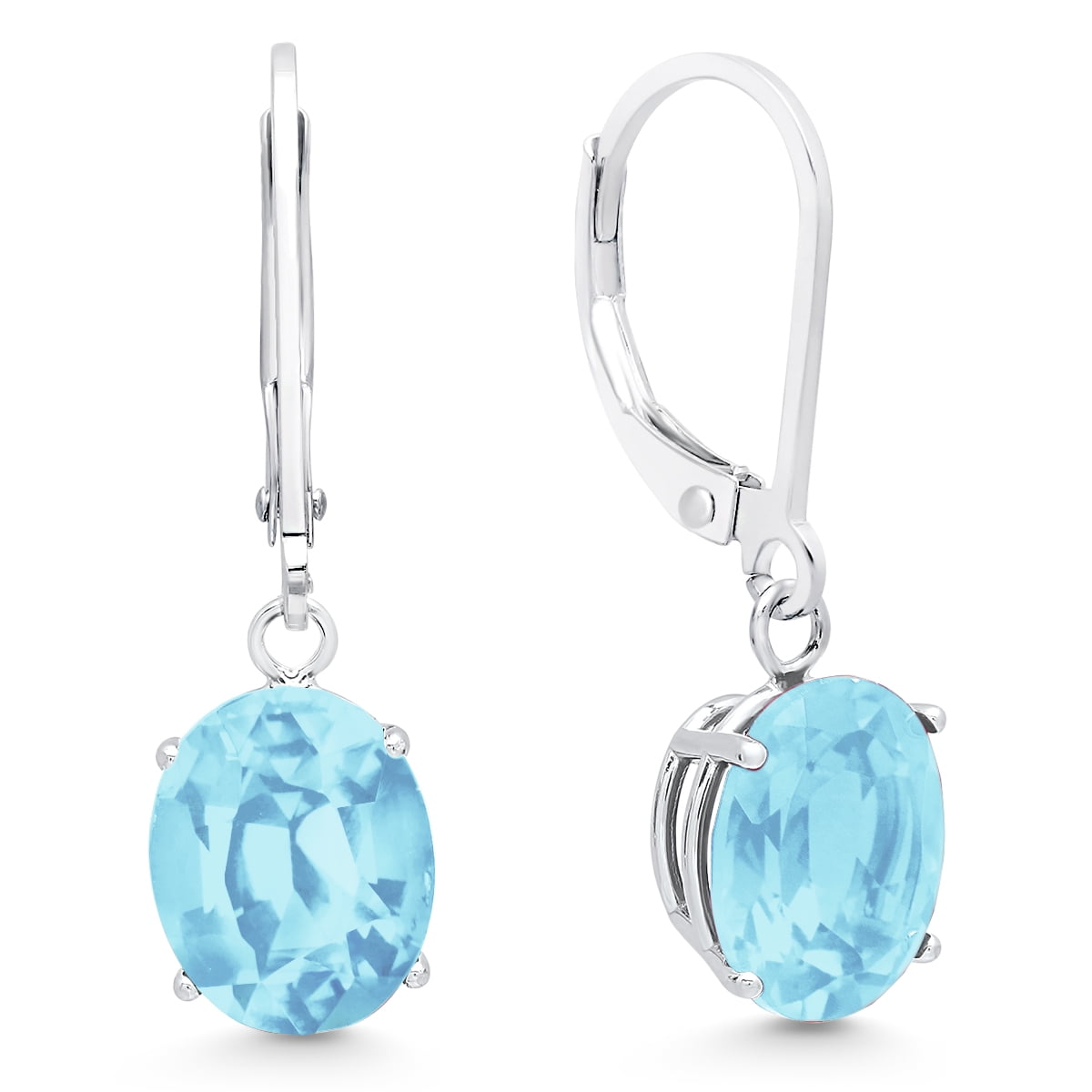 Sterling Silver Birthstone and White Topaz Oval Dangle Earrings Sterling Silver Birthstone and White Topaz Oval Dangle Earrings