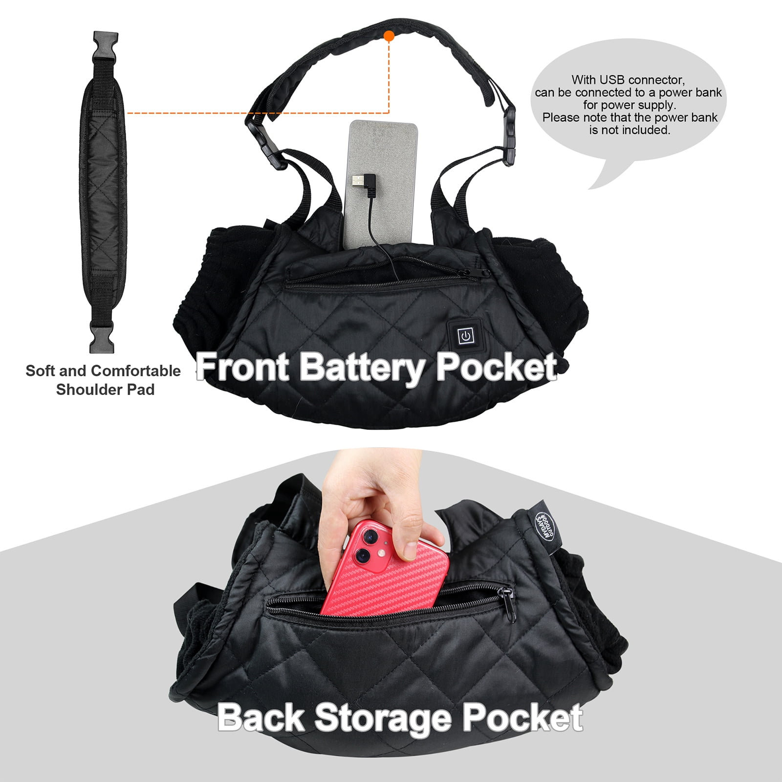 Yokua Hand Warmers Rechargeable Electric Heating Pouch Heated Gloves Hand Warmer Bag