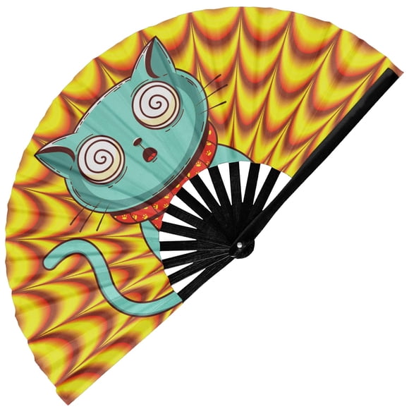 Ventilador plegable GloFX Trippy Kitty Rave Clack, tamaño grande, 63,5 x 33 cm