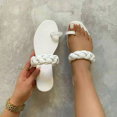 

BRISEZZS Women s Slide Sandals- Open Toe Beach Toe Ring Casual New Style Summer Flat Slide Sandals #721 White-37