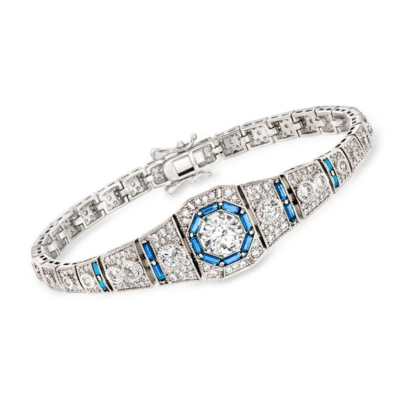 Ross-Simons 4.00 ct. t.w. CZ and .98 ct. t.w. Simulated Sapphire Bracelet in Sterling Silver, Women's, Adult