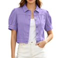 thumbnail image 3 of Miaoju Women's Summer Short Sleeve Crop Denim Trucker Jacket Jean Coat Tops, Purple XXL, 3 of 7