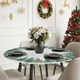 thumbnail image 3 of Christmas Round Tablecloth for 36"-44" Tables, Waterproof Outdoor Table Cloths 44 Inch Round Fitted Tablecloth with Elastic, Green Xmas Tree Winter Watercolor Snowflakes Pine Table Cloth Cover, 3 of 4