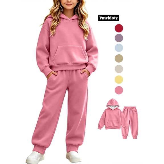Girls Outfits Set Winter Hooded Long Sleeve Tops Pants Set Fall Clothing Outfits Pink 120