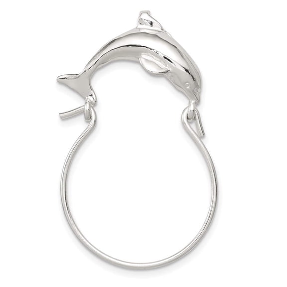 925 Sterling Silver Solid Polished Hidden bail Dolphin Charm Holder 37x25mm Wide Pendant Necklace for Women