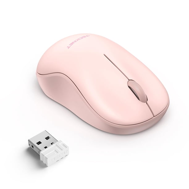 Mouse inalámbrico TECKNET Silent Click, 5 niveles de DPI, rosa