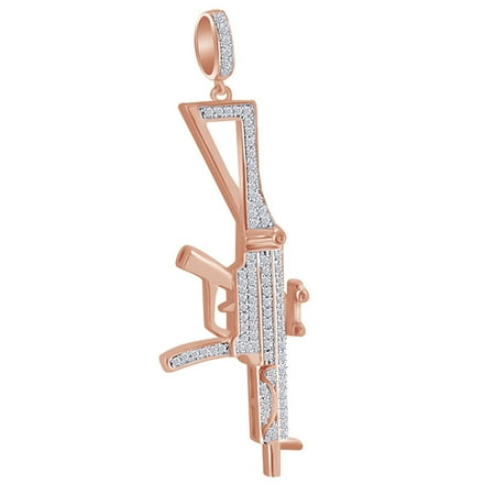 Logo 10k Charm 1/4 Carat Round White Natural Diamond Hip Hop Jewelry Gun Charm Pendant In 10k Solid Rose Gold (0.25 Cttw) ()