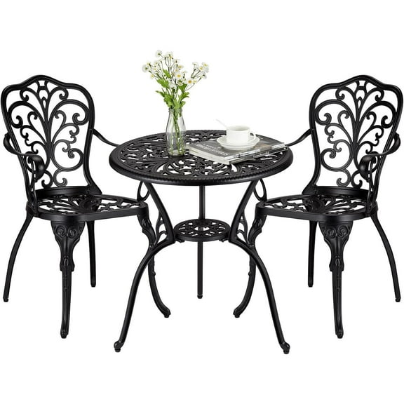 Roromall 3-Piece Outdoor Bistro Set, Cast Aluminum Patio Furniture for All Weather Use, Rust-Proof Garden, Porch & Backyard Seating Set with Umbrella Hole