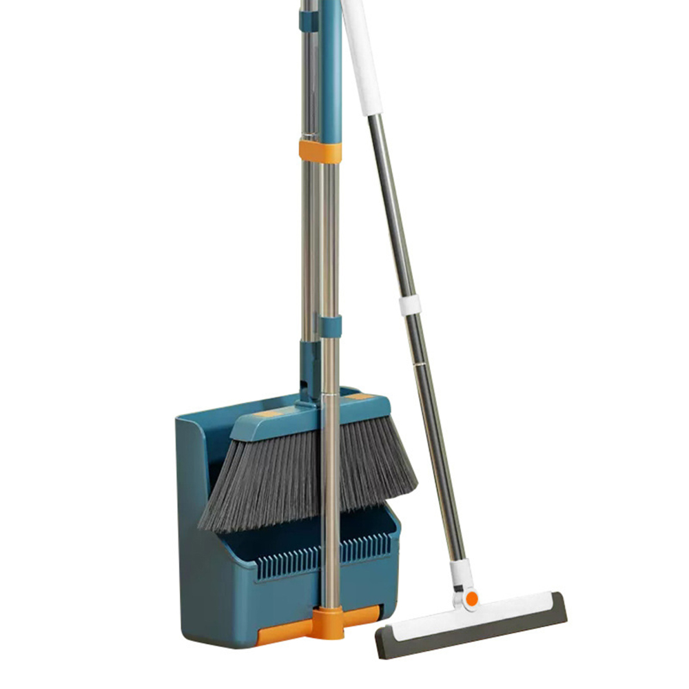 Household Broom Dustpan Set Broom with Stand Up Dustpan and Wiper for