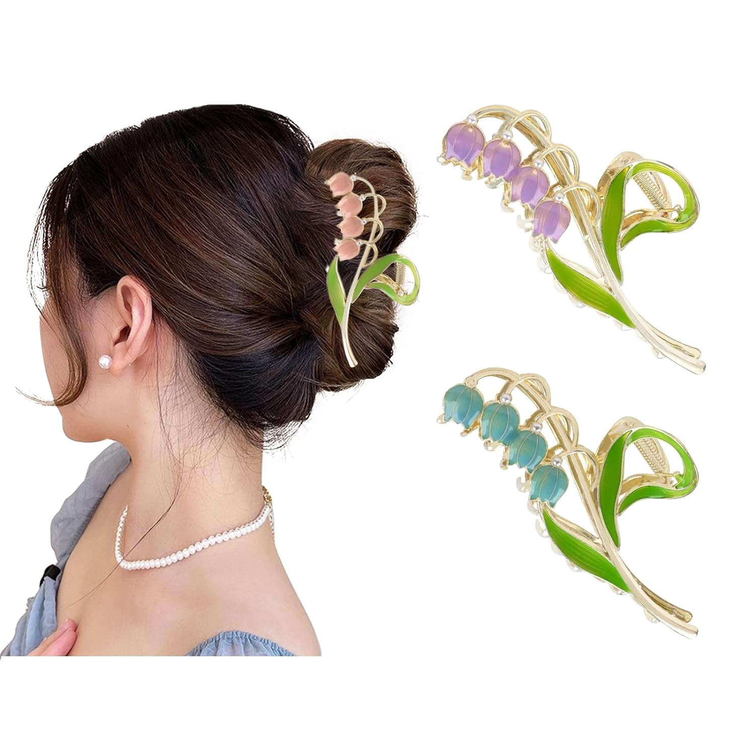 3-Piece Floral Metal Hair Accessories: Lily of the Valley Barrettes, Elegant Strong Hold Non-Slip Clamps for Thin/Medium Hair