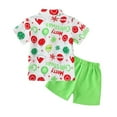 thumbnail image 6 of NAFUU Toddler Boys Christmas Outfit Cartoon Print Button Up Short Sleeve Bowtie Shirt And Shorts 2 Pcs Set Stylish Party Gentleman Outfit Vintage Party Outfit 18-24 Months, 6 of 7