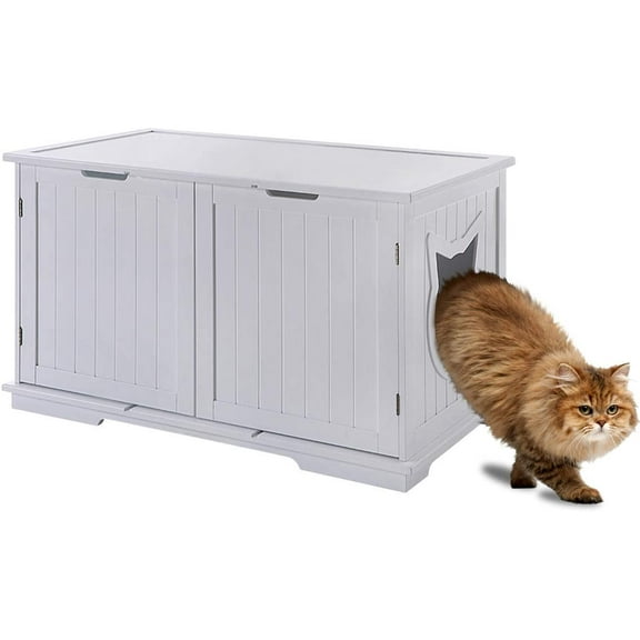 X-Large Designer Cat Washroom Storage  Cat Litter Box Enclosure Furniture Box House with Table (White)
