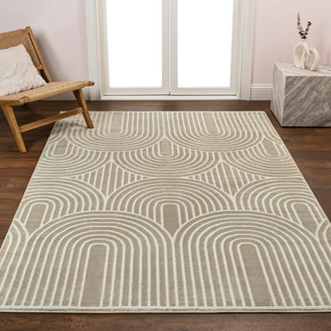 JONATHAN Y SND100A-5 Ariana MidCentury Art Deco Striped Arches Two-Tone High-Low Beige/Cream 5 ft. x 8 ft. Area Rug, Pet Friendly, Stain Resistant, Easy to Clean, for Living Room; Kitchen, Bedroom