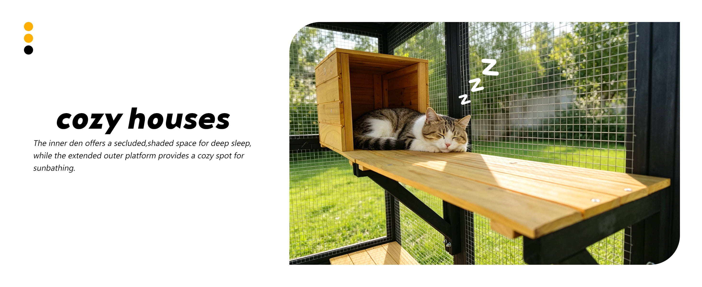 Generic Cat Catio Outdoor Enclosure - Large Wooden Walk-in Cat House - 2 Condos, 5 Platforms, Weatherproof Roof