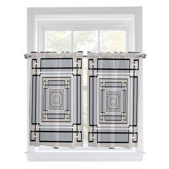Tier Curtains 45 Inches Long, Black White Grey Geometric Window Treatment Curtain Drapes, Modern Abstract Art Small Curtain Drapes for Bathroom Laundry Room, 27.5"x45", 2 Panels