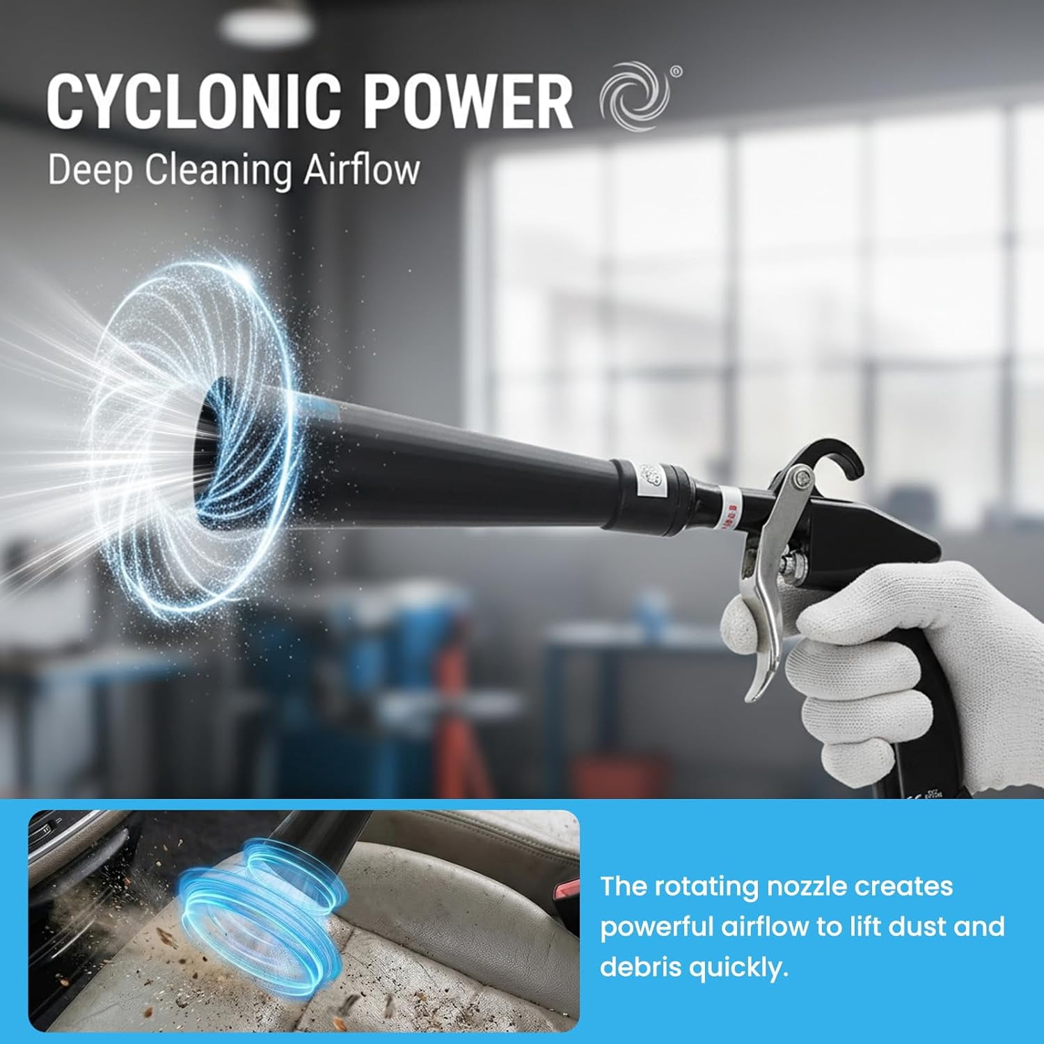 Dry Cleaning Gun, Air Powered Car Interior Cleaning Tool, Vortex Airflow Air Compressor Gun for Auto Detailing Seats Carpets Vents
