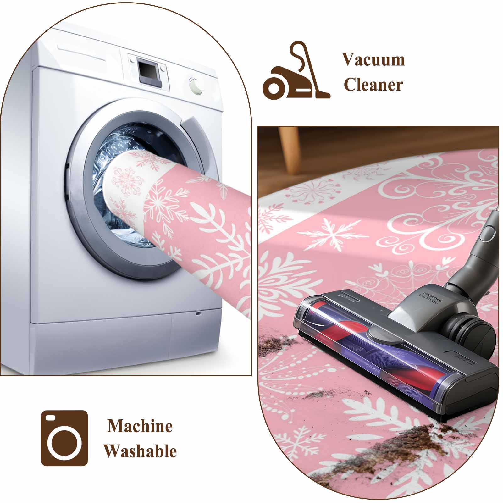 Snowflakes Christmas Area Rug 3x5 Washable Rug Non Slip Pink Xmas Winter Vintage Large Area Rug Indoor Floor Carpet for Entryway Bedroom Kitchen Living Room Home Office Dining Room Nursery