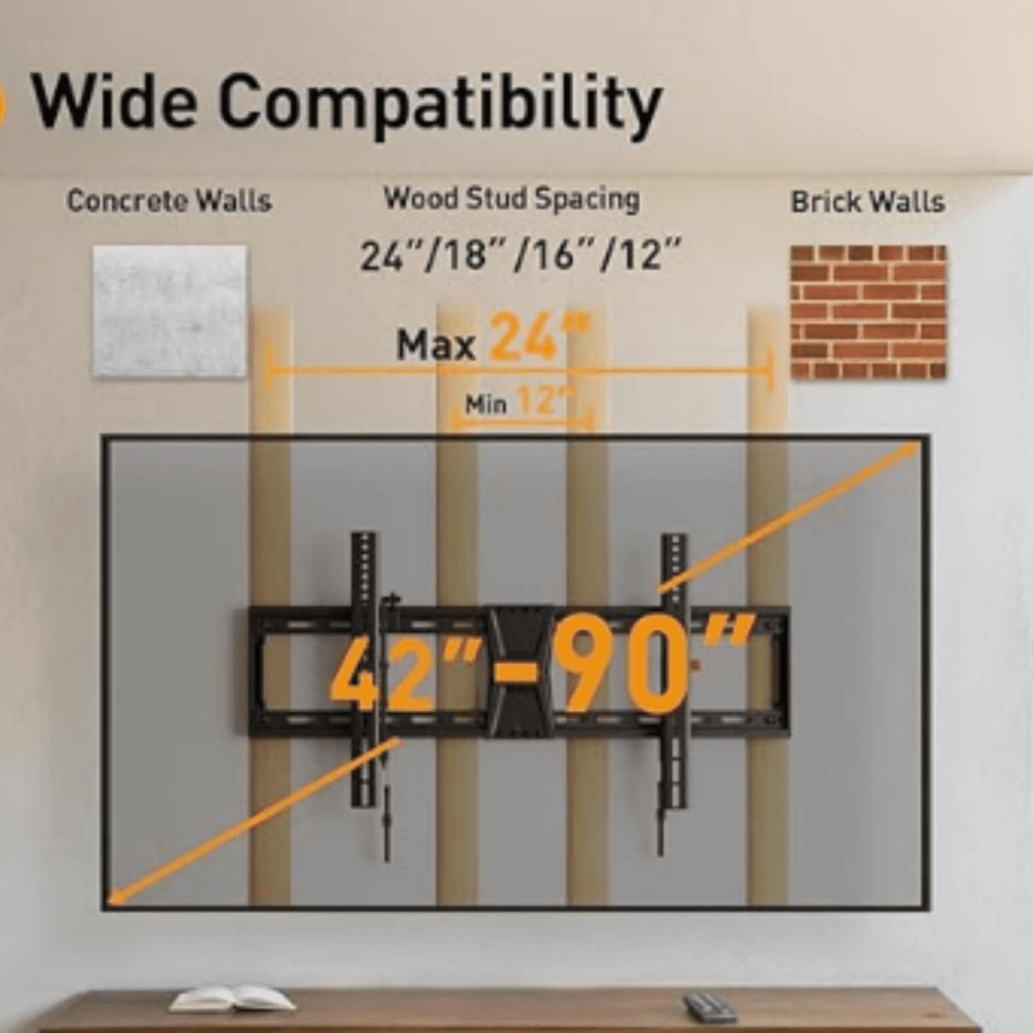 Tilting TV Wall Mount for 42–90 Inch TVs with Leveling Adjustment, Max VESA 800x400mm, Low-Profile TV Mount Wall Bracket up to 132 lbs, Easy for Centering, Fits 12"/16"/18"/24" Studs, PGXT5