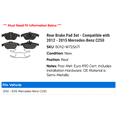 thumbnail image 2 of Rear Brake Pad Set - Compatible with 2012 - 2015 Mercedes-Benz C250 2013 2014, 2 of 2