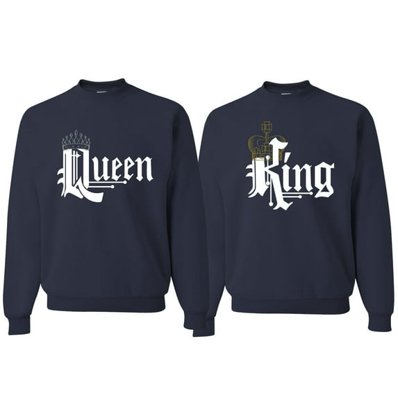 Wild Bobby, King And Queen Matching Valentines Day Outfit His and Hers Matching Couples Crewneck Sweatshirts, Navy, Mens S-Womens S