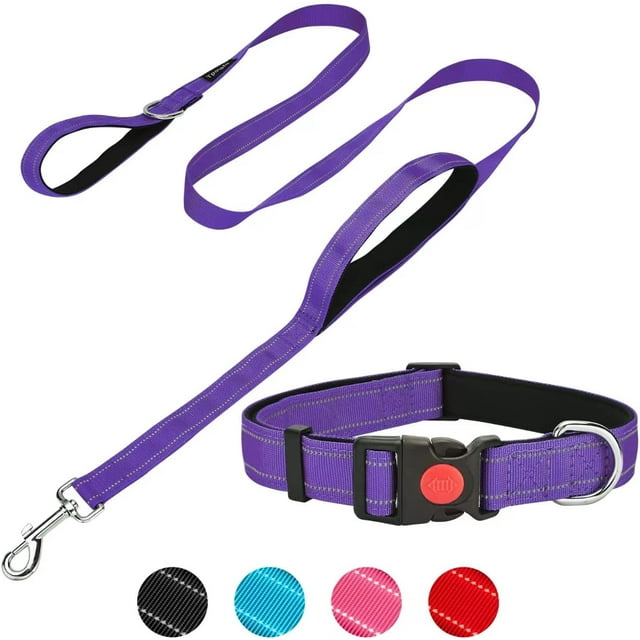 LAICAIW Ensemble Collier et Laisse Réfléchissants pour Chien, Colliers Réglables en Néoprène Rembourré Nylon, Laisse pour Chien de 6 Pi Robuste 2 Poignées Confortables Boucle de Verrouillage de Sécurité pour Chiot Petite Moyenne Très Grande Race