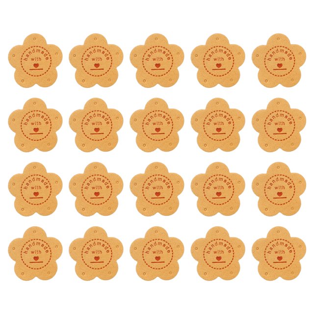 20 Pcs Etiquetas de Cuero Hechas a Mano, Etiquetas de Cuero con Flor y Agujero Etiqueta Grabada 35mm Diá. Etiquetas para Embellecimiento Artesanías DIY Guantes Bolsas, Amarillo