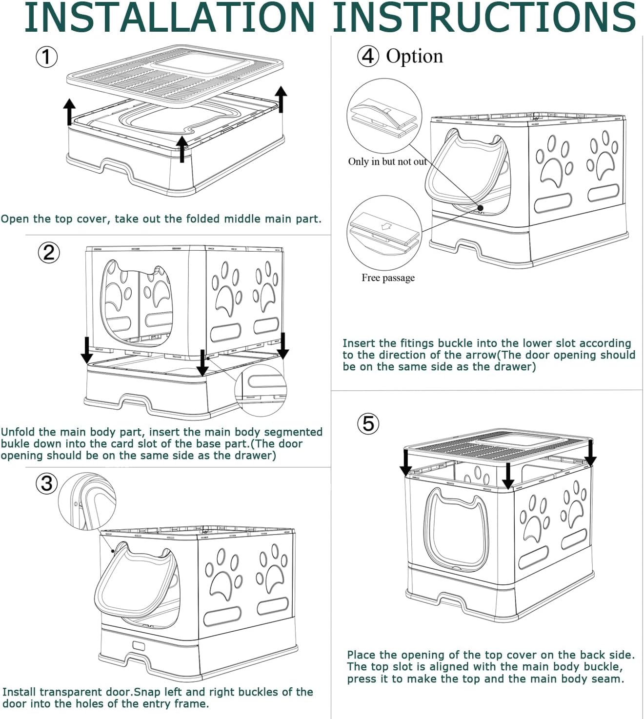 Cat Litter Box with Lid, Foldable Enclosed Covered Top Entry Kitten Litter Boxes for Growing Cats, Drawer Type Kitty Toilet with in/Out Front Door