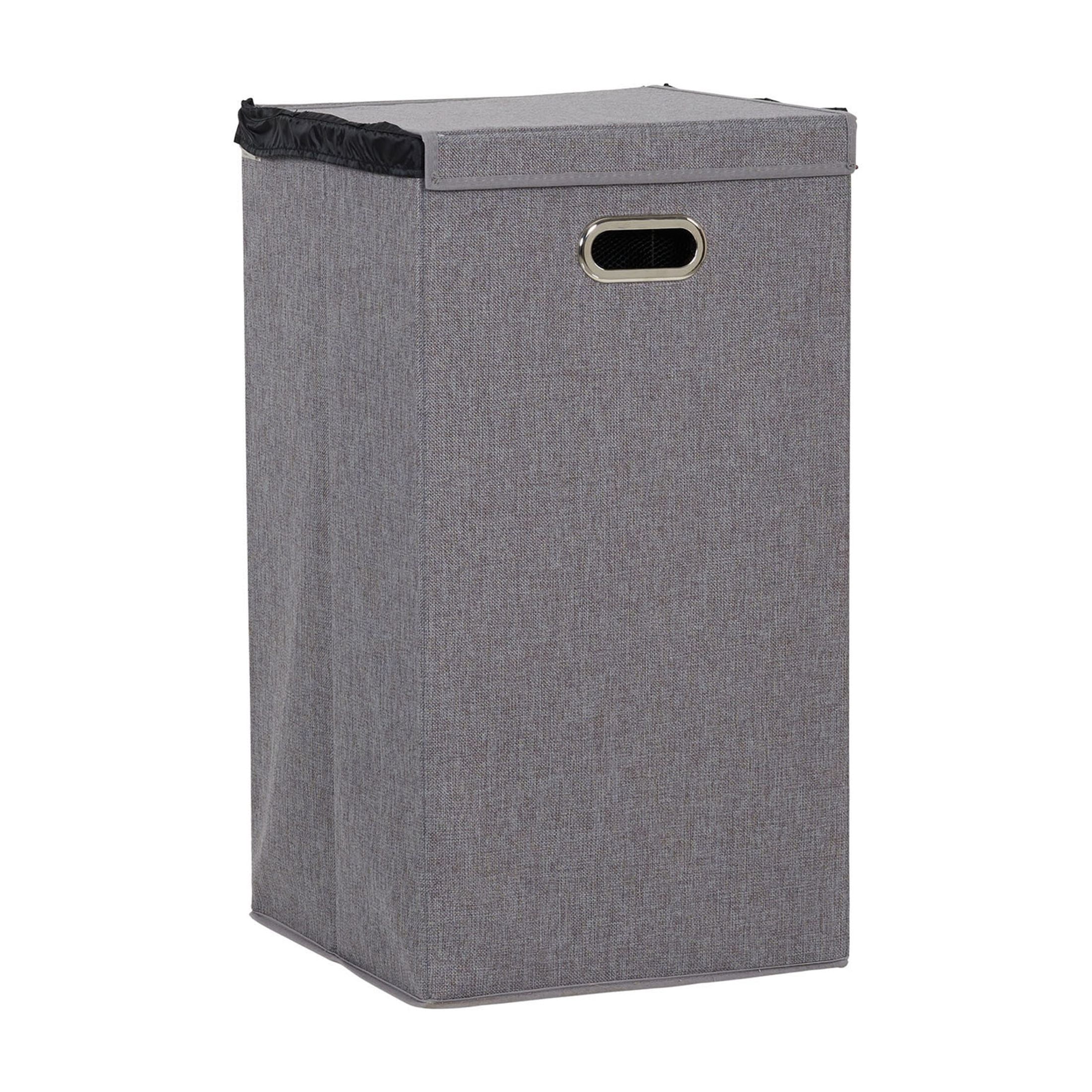 Household Essentials Laundry Hamper with Lid, Sturdy Polyester Sides with Attached Magnetic Lid, Removable Mesh Liner, Attractive Grommet Handles, Easily Transportable and Folds Flat, Gray