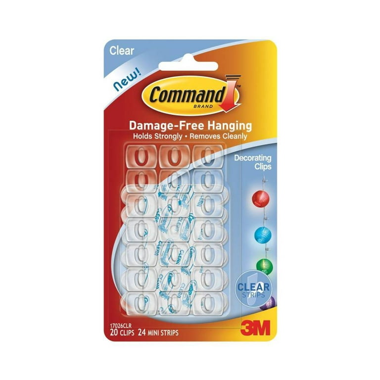 Command Clear Cable Clips - Plastic Adhesive Cord Clips for String Lights,  Christmas Decorations, Wall, Office or Home Wires, 20 3M Clear Hooks, 24
