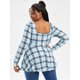 thumbnail image 3 of Camiseta Irregular Talla Extra a Cuadros Cuello Cuadrado Rosegal Mangas largas de talla grande, 3 of 5