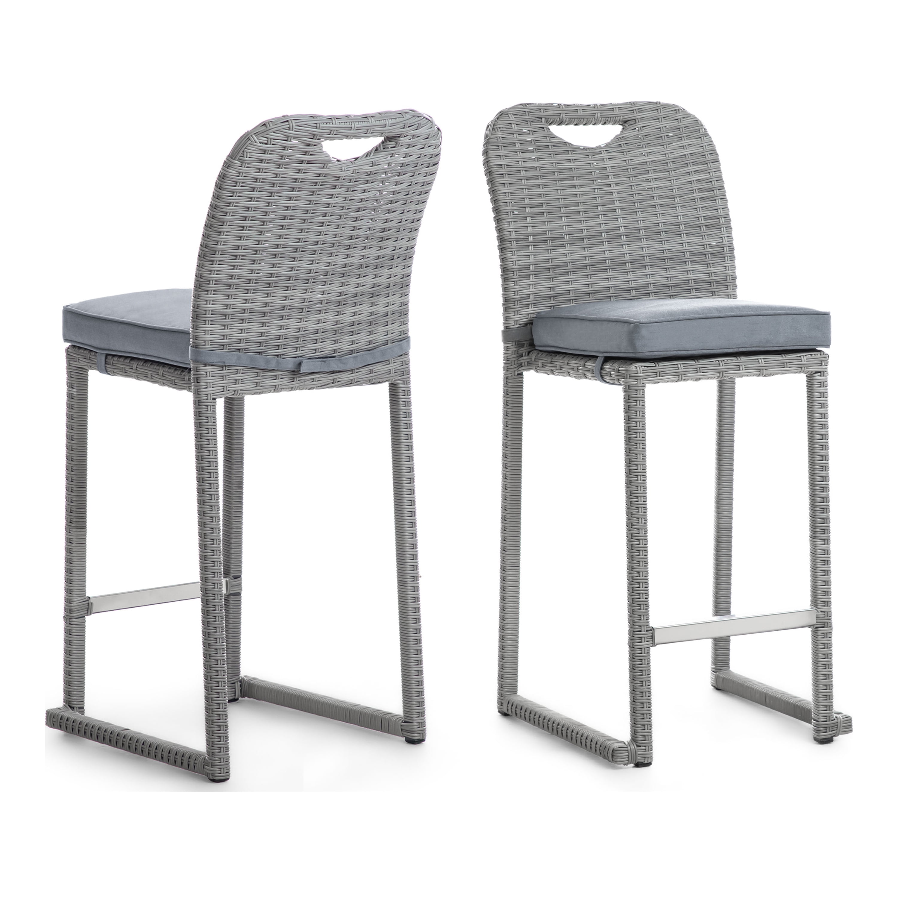 Furniture of America Hiburan 7-Piece Faux Wicker Outdoor Patio Bar Table Set with Ice Bucket, Gray