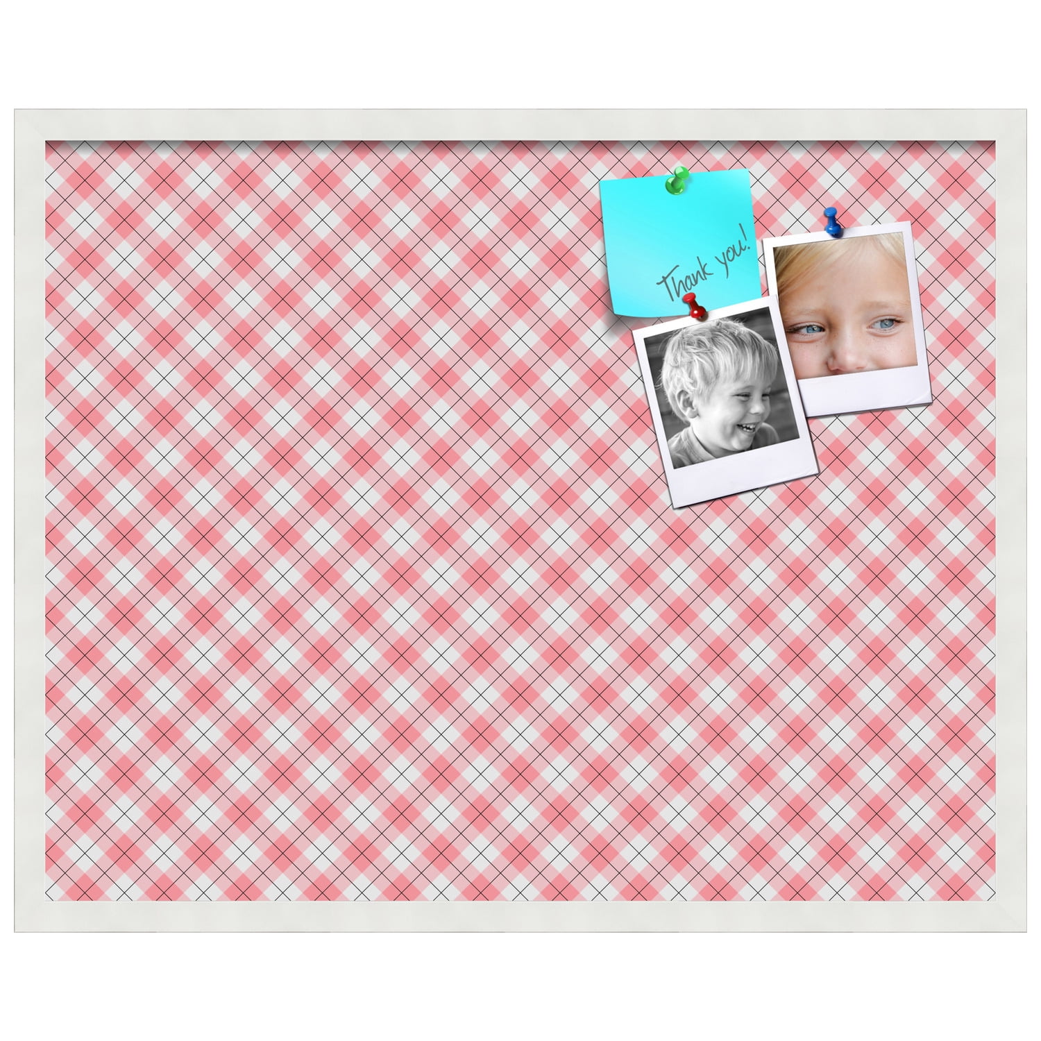 PinPix ArtToFrames 28x22 Custom Cork Bulletin Board Argyle Light Pink   Poster Board Has a Fabric Style Canvas Finish, Framed in Satin White Frame (PinPix-649)