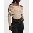 thumbnail image 4 of SUNSIOM Women's Off Shoulder Sweaters Classic Long Sleeve Solid Color Knit Pullover Slim Fit Tops, 4 of 7