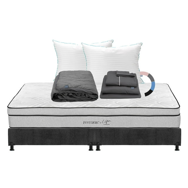 Colchón King Size Restonic Lipa con Box Almohadas Royal Twin Protector de Colchón Lux Sábanas Royal