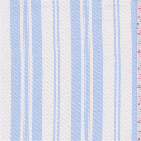 Blue Striped Fabric - Shabby Chic White/Pale Blue Stripe Twill, Fabric Sold By the Yard