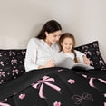 thumbnail image 4 of Erosebridal Princess Bow-tie Twin Bedding Sets for Girls, Black Pink Blossoms Flower Bedding Comforter Set, Black Reversible, 7-Piece, 4 of 6