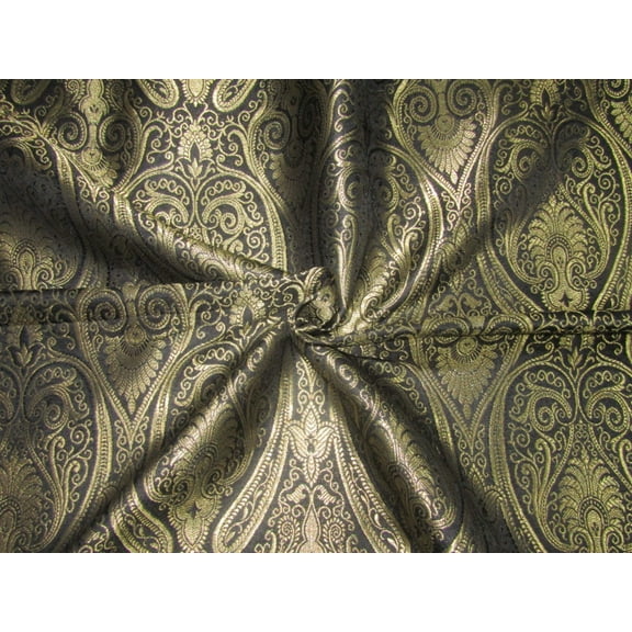 Silk Brocade fabric Paisleys Black x metallic gold Color 44" wide BRO712[1]